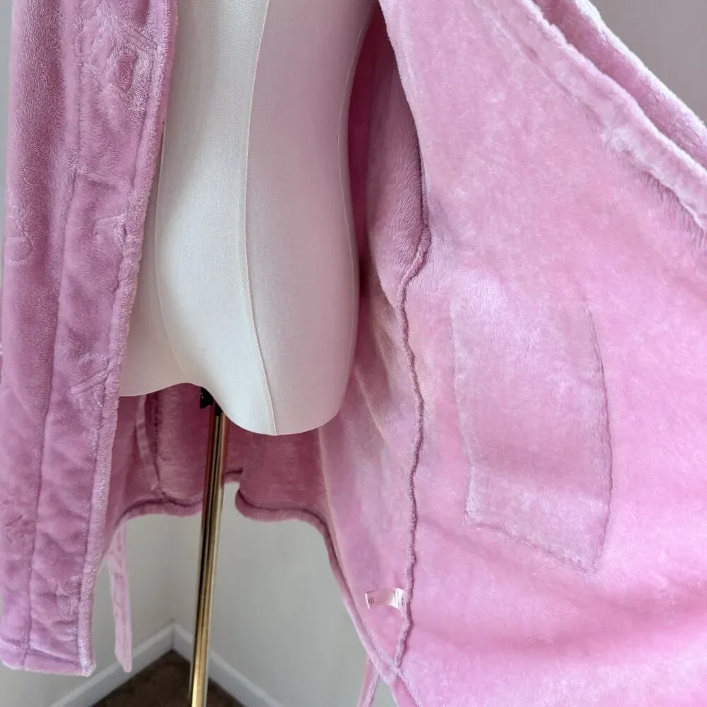 Juicy Couture Pink Plush Hooded Robe S/M Y2K Coquette Velour Spa Loungewear - Picture 14 of 16